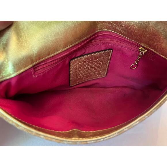 Coach Logo Y2K Hamptons Bag Vintage Tan and Gold Shimmering Metallic - Picture 10 of 10